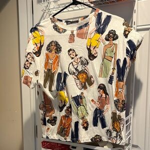 Zara Kids Illustrated Character Tee - White and Multicolor